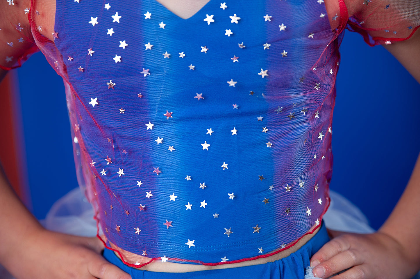 Royal blue STARS sheer top