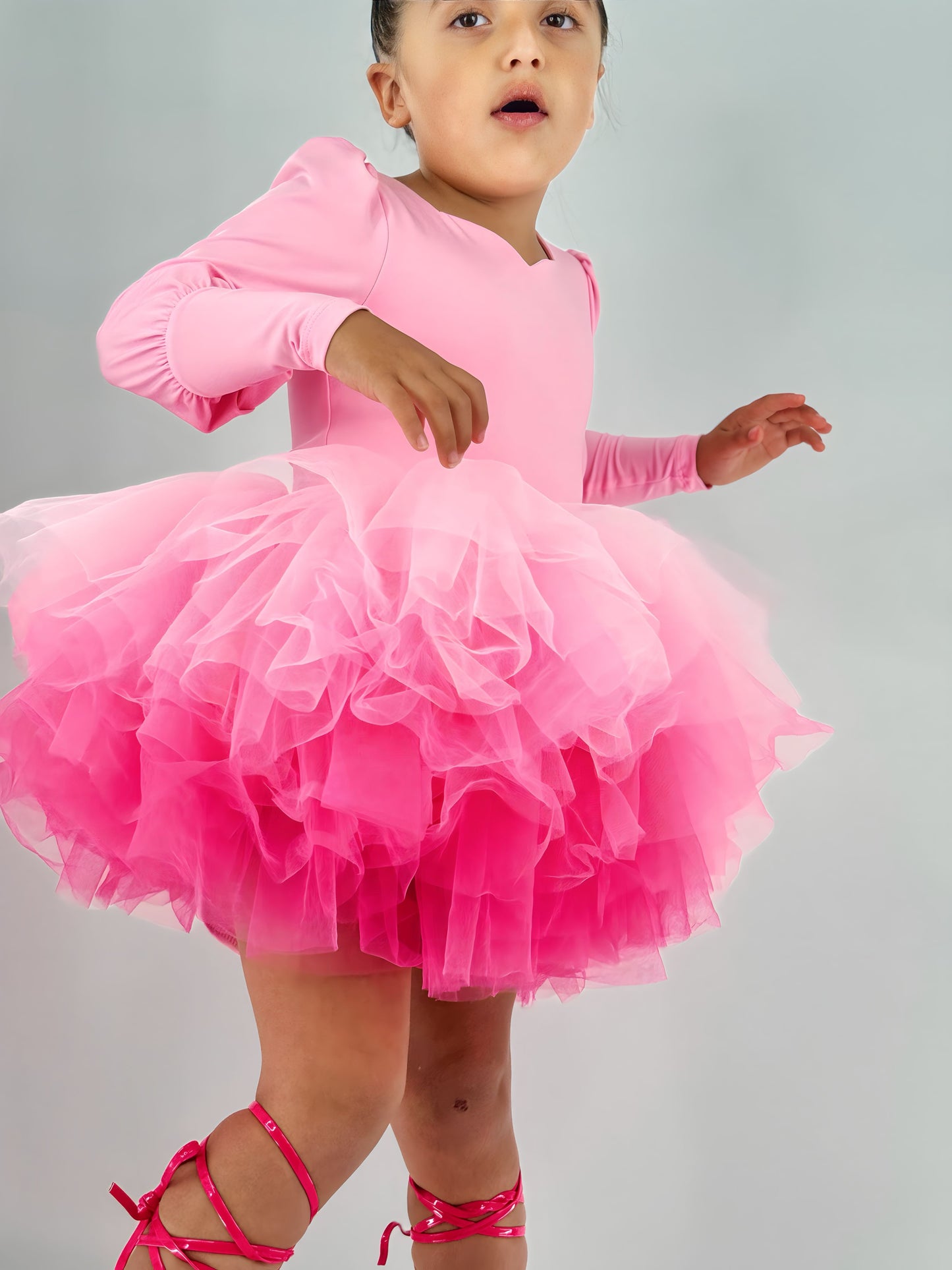 Pink ombré soft tulle long sleeve tutu Leo