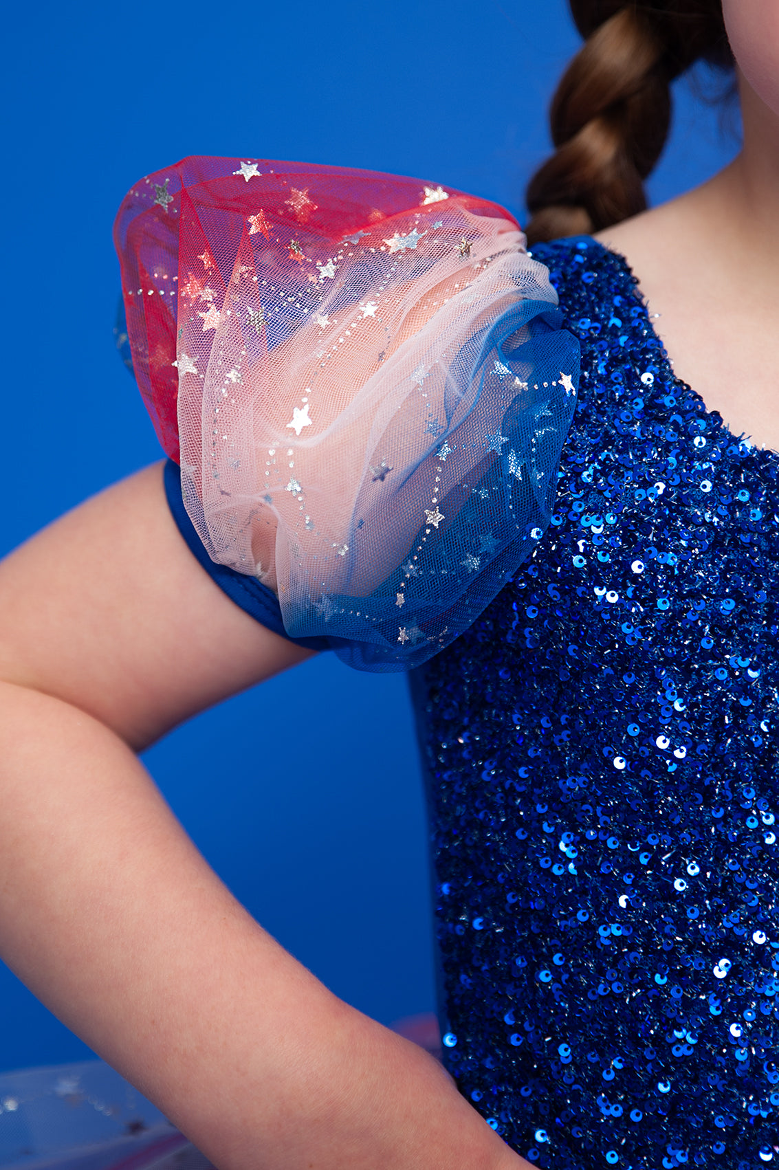 Blue sequin sheer puff sleeve 4 of July TOP ONLY NO TUTU