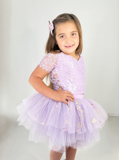 Purple lace soft floral rhinestone tutu set Bamboo