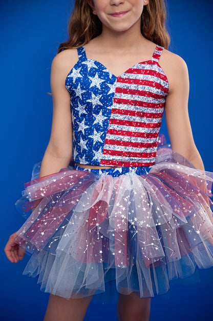 4th of July tutu set bamboo- back star embroidery with shorts