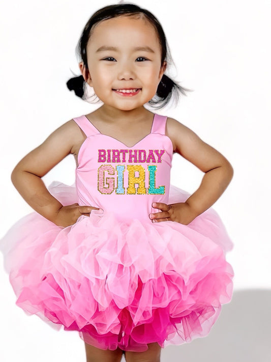 Birthday girl pink one piece chenille patches