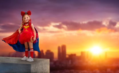 Wonder Woman 4 piece red tutu with cape and mask
