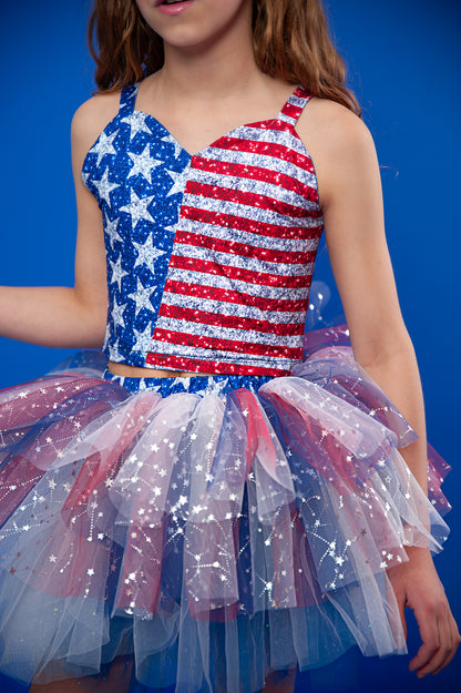 4th of July tutu set bamboo- back star embroidery with shorts