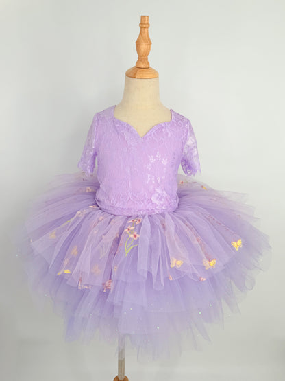 Purple lace soft floral rhinestone tutu set Bamboo