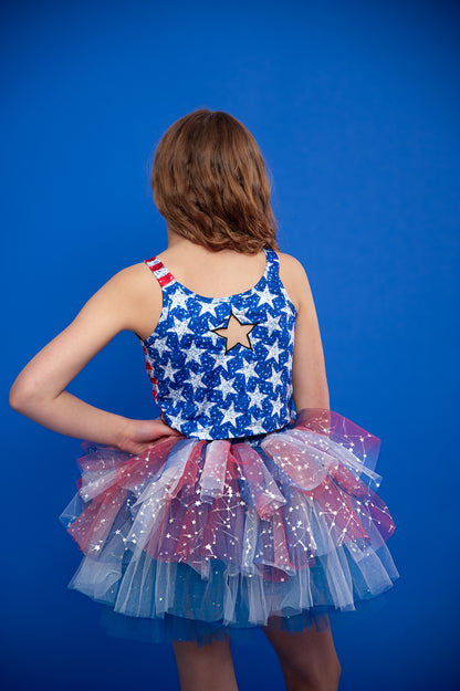 4th of July tutu set bamboo- back star embroidery with shorts