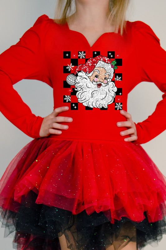 Red and black high low tutu set checkered santa print