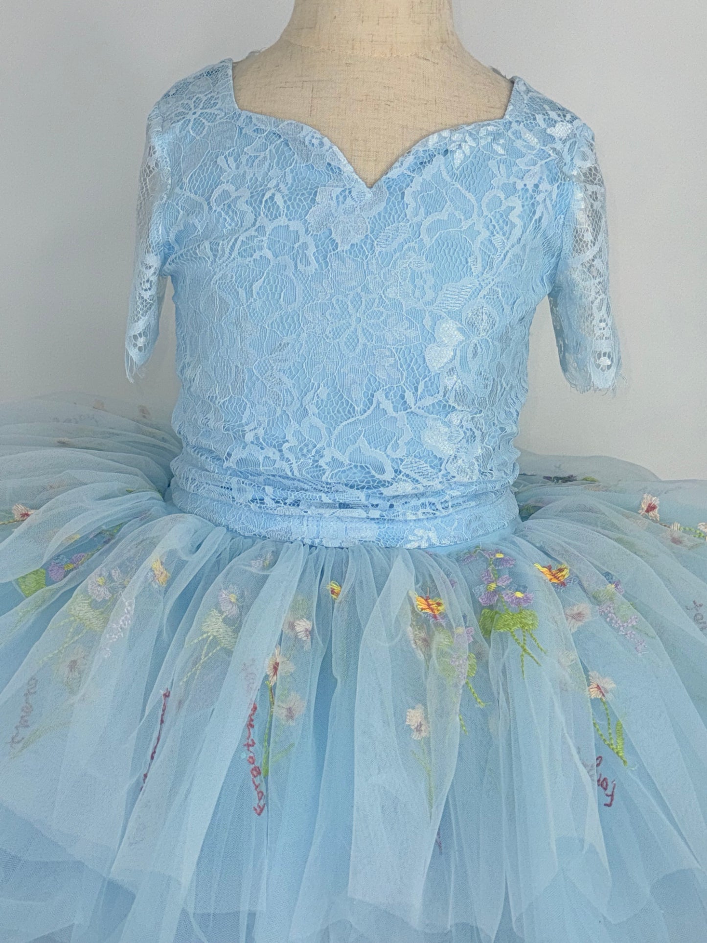 Blue lace soft floral rhinestone tutu set Bamboo