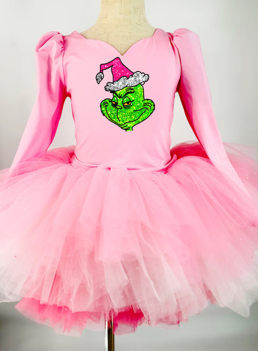 Solid pink tutu 2 piece set long sleeve pink grinch image