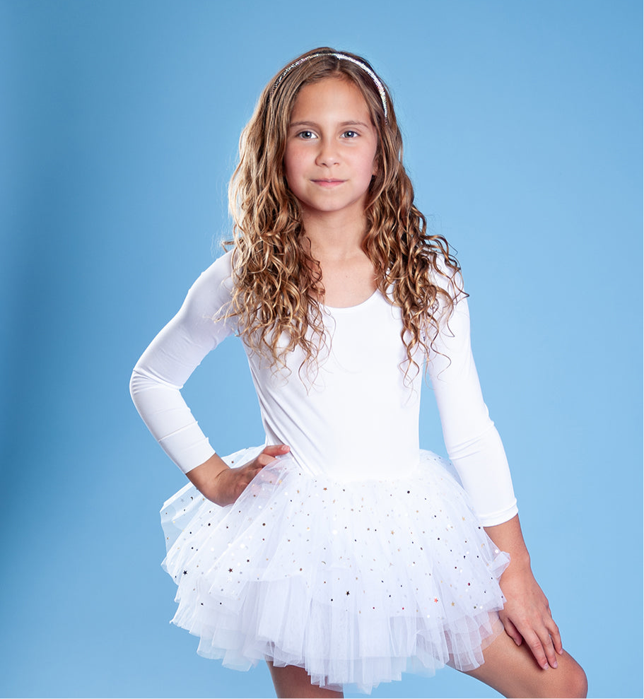 White long sleeve glitter tulle