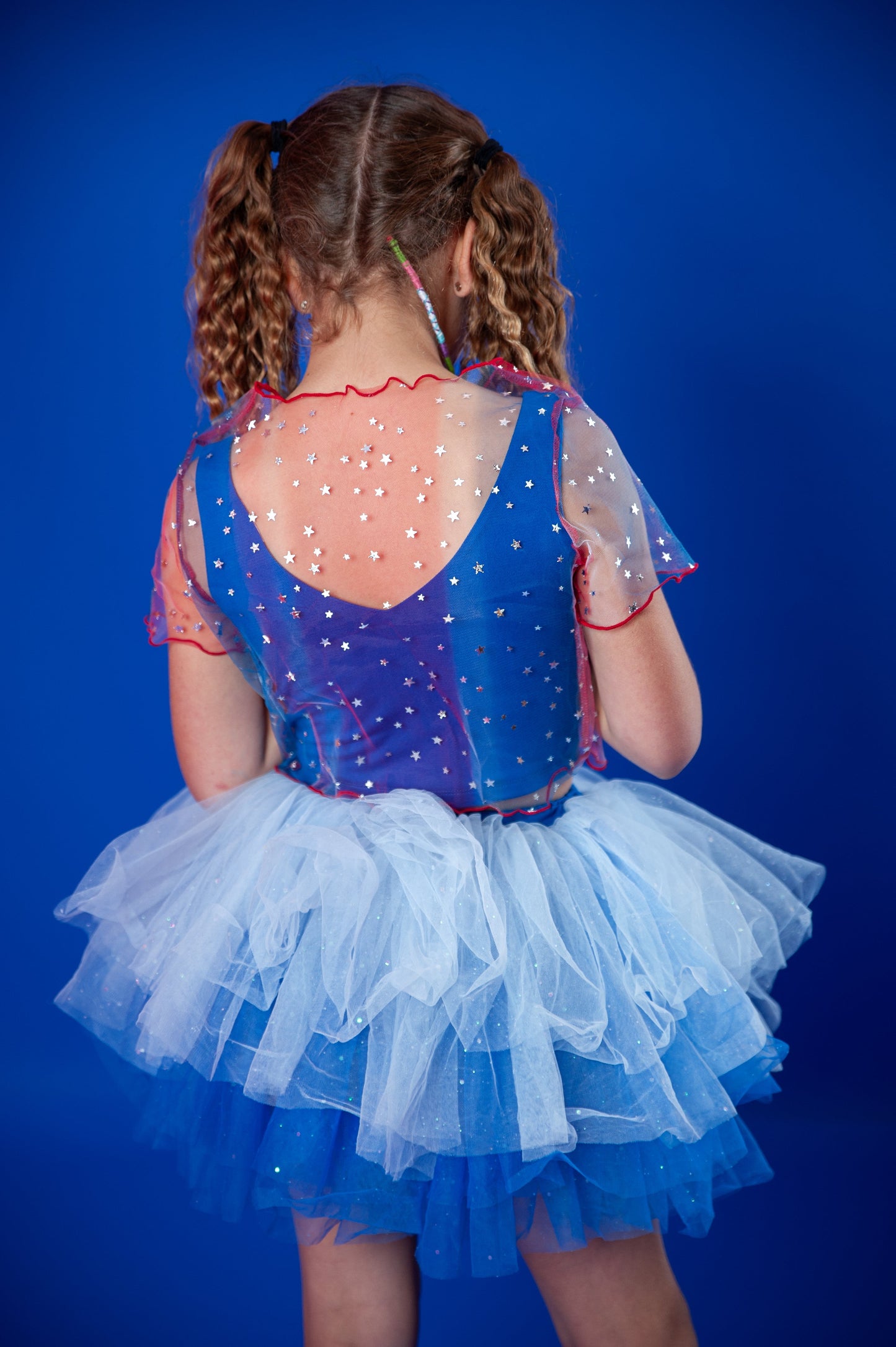 Royal blue STARS sheer top