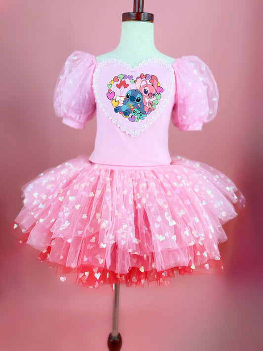 Stitch image on heart tutu set