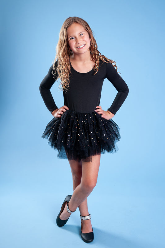 Black long sleeve glitter tulle