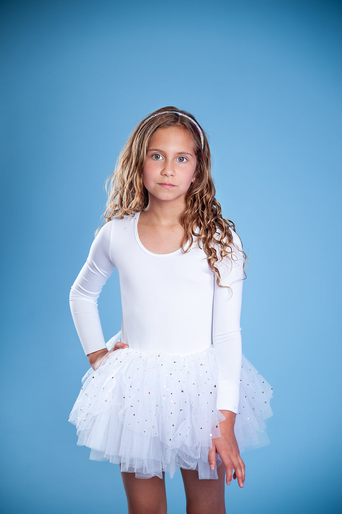 White long sleeve glitter tulle