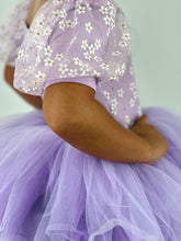 Load image into Gallery viewer, Spring floral lilac Ombré extra fluffy sweetheart tutu leotard