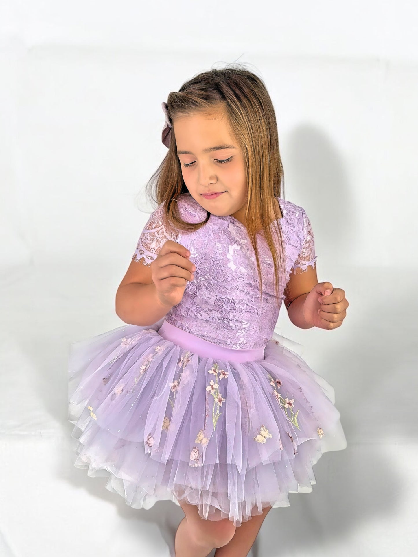 Purple lace soft floral rhinestone tutu set Bamboo