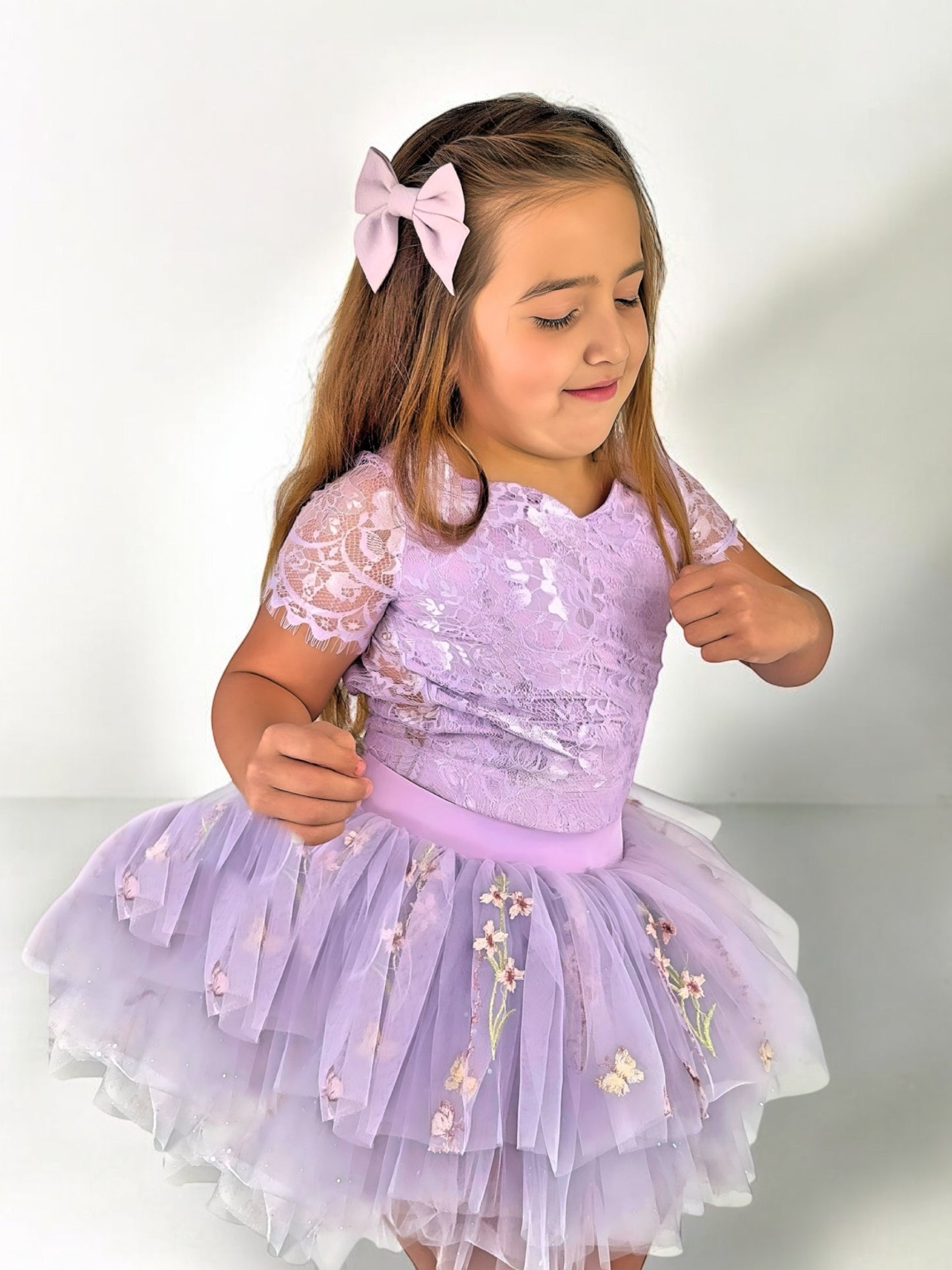 Purple lace soft floral rhinestone tutu set Bamboo