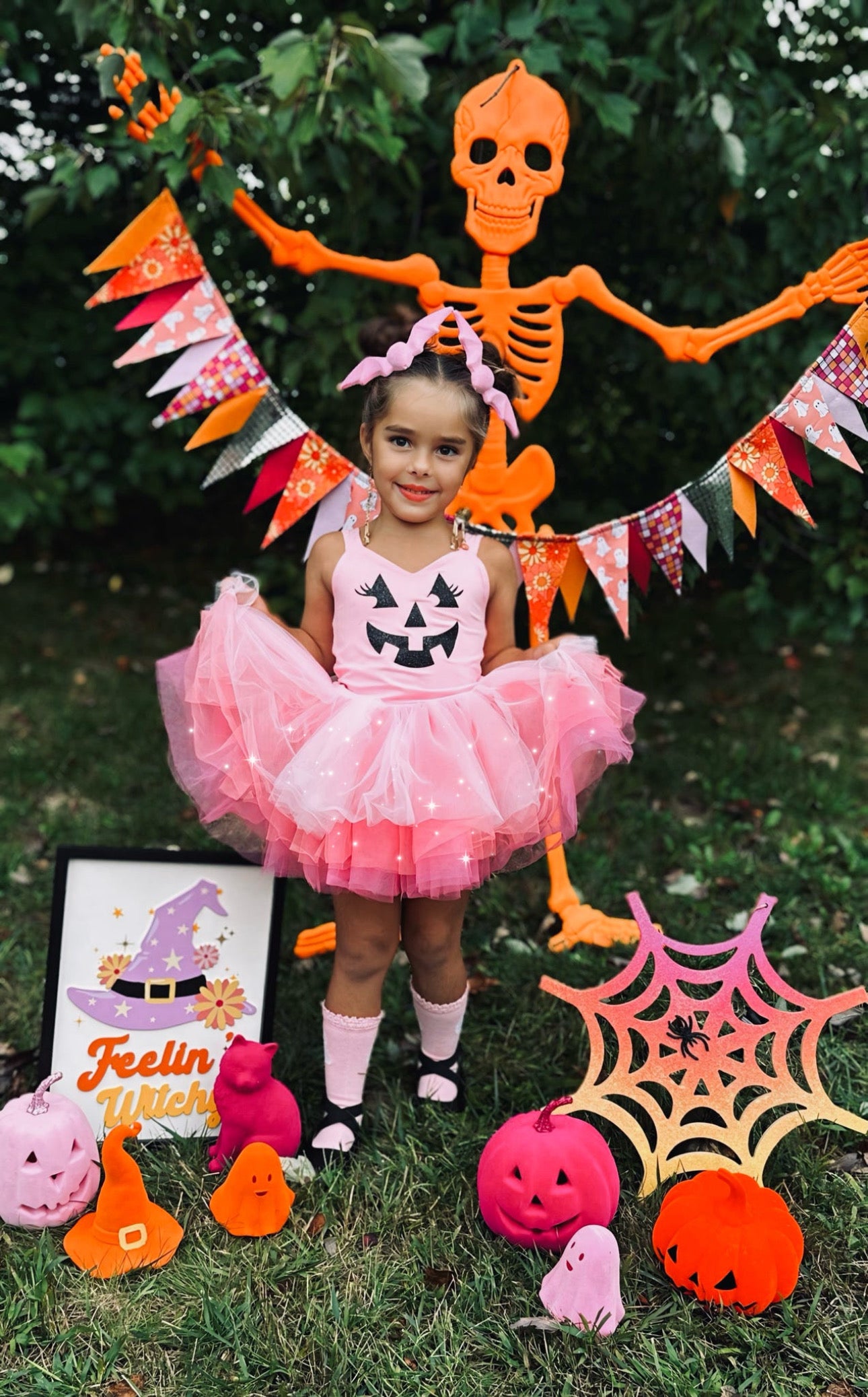 Pink pumpkin one piece tutu set
