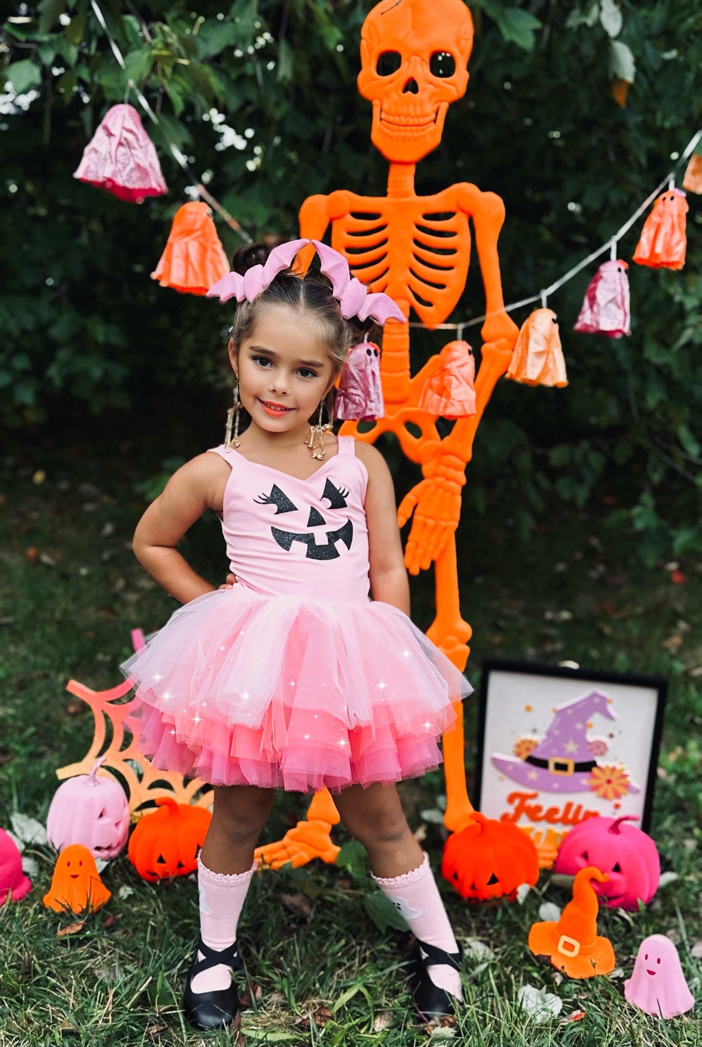 Pink pumpkin one piece tutu set