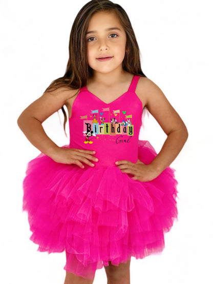 Birthday girl at the land hot pink  sweetheart neckline  tutu leo