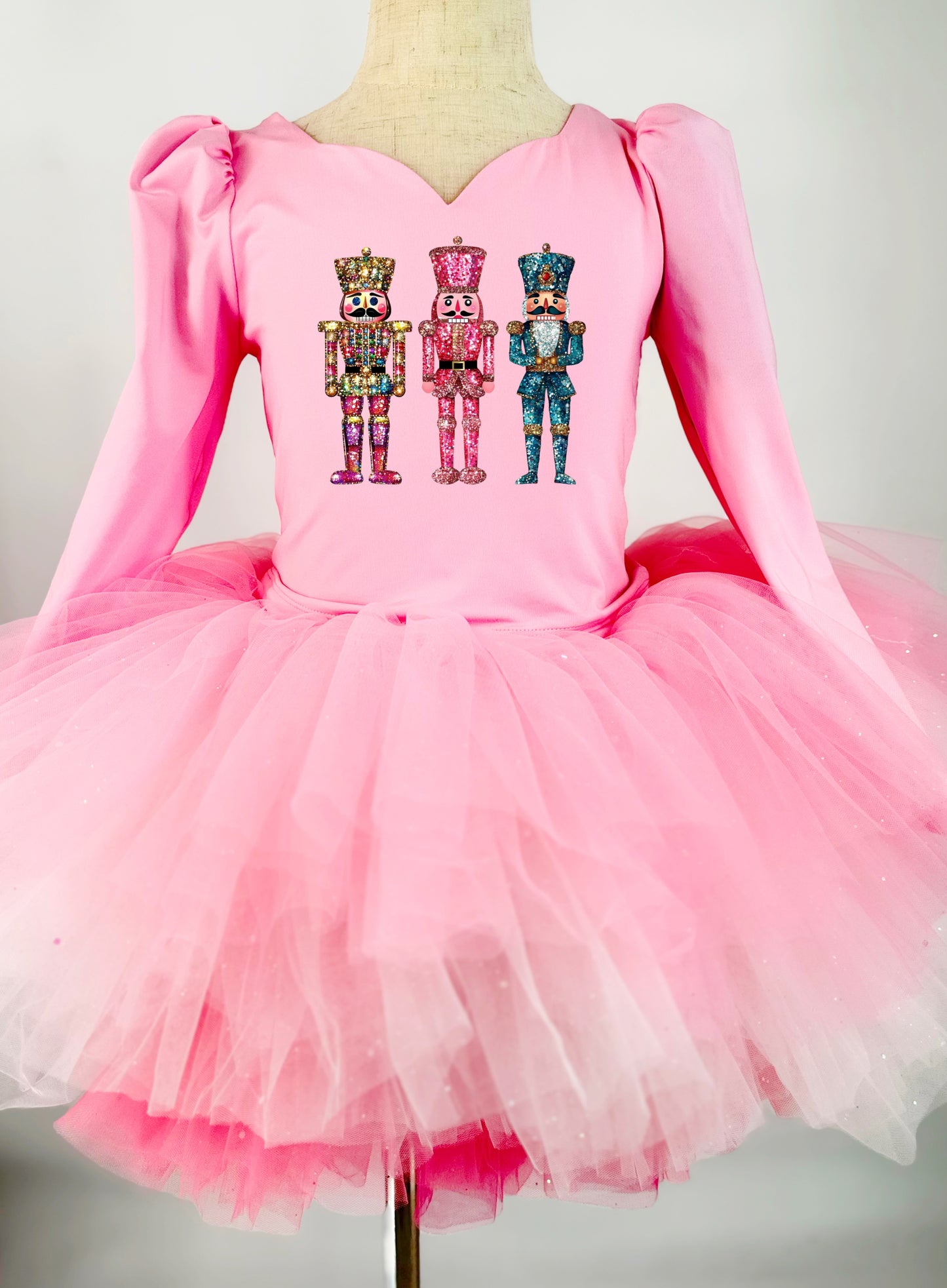 Solid pink tutu 2 piece set long sleeve  with glitter nutcracker image