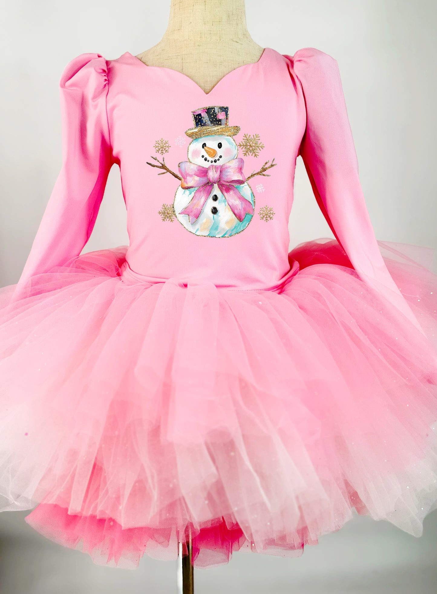 Solid pink tutu 2 piece set long sleeve snowman image