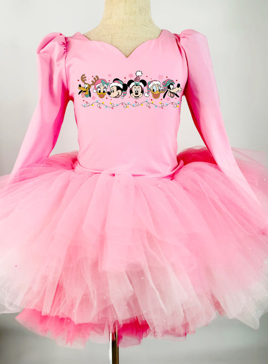 Solid pink tutu 2 piece set long sleeve pink christmas disney image