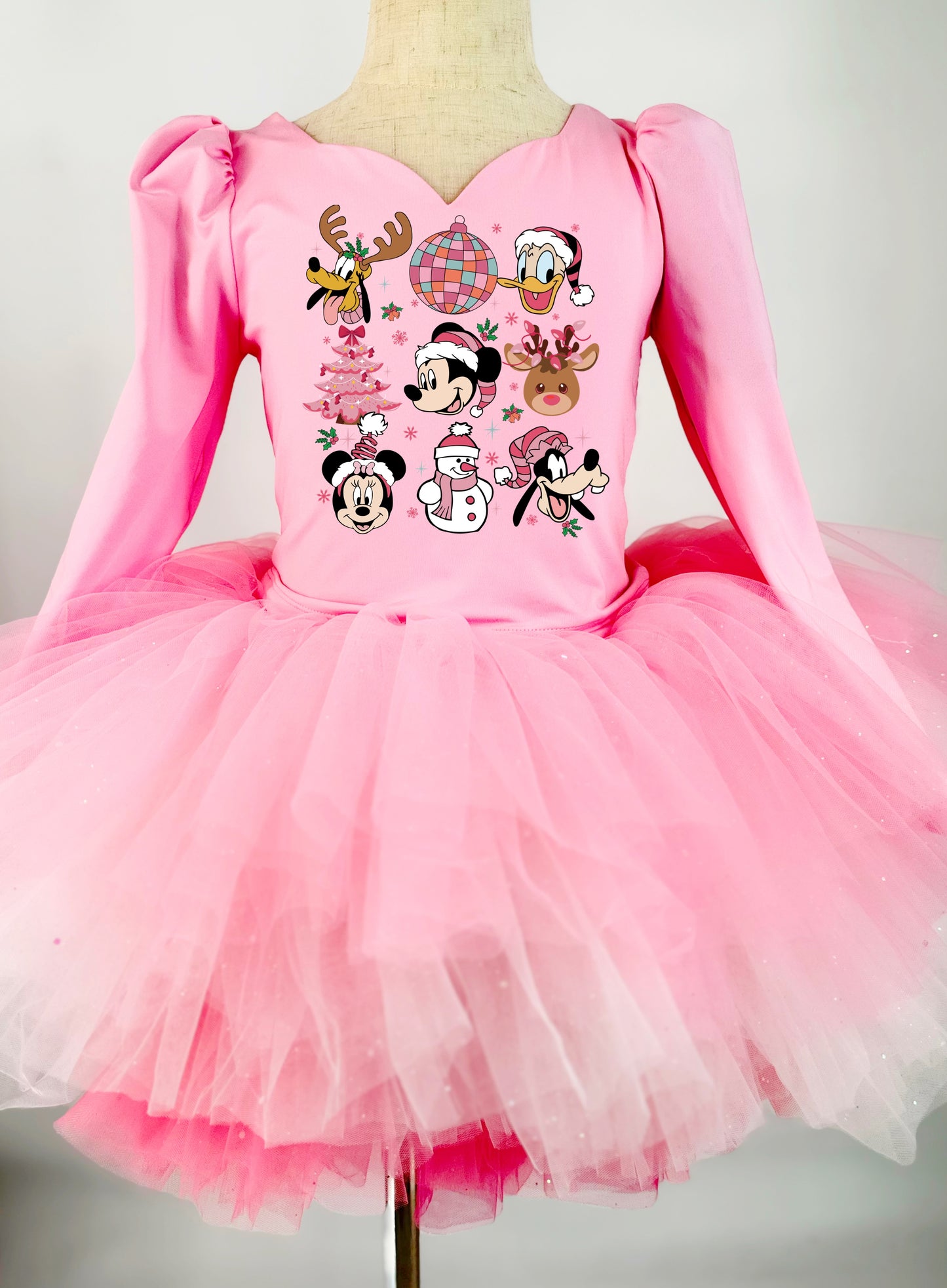 Solid pink tutu 2 piece set long sleeve pink christmas mouse and friends  image