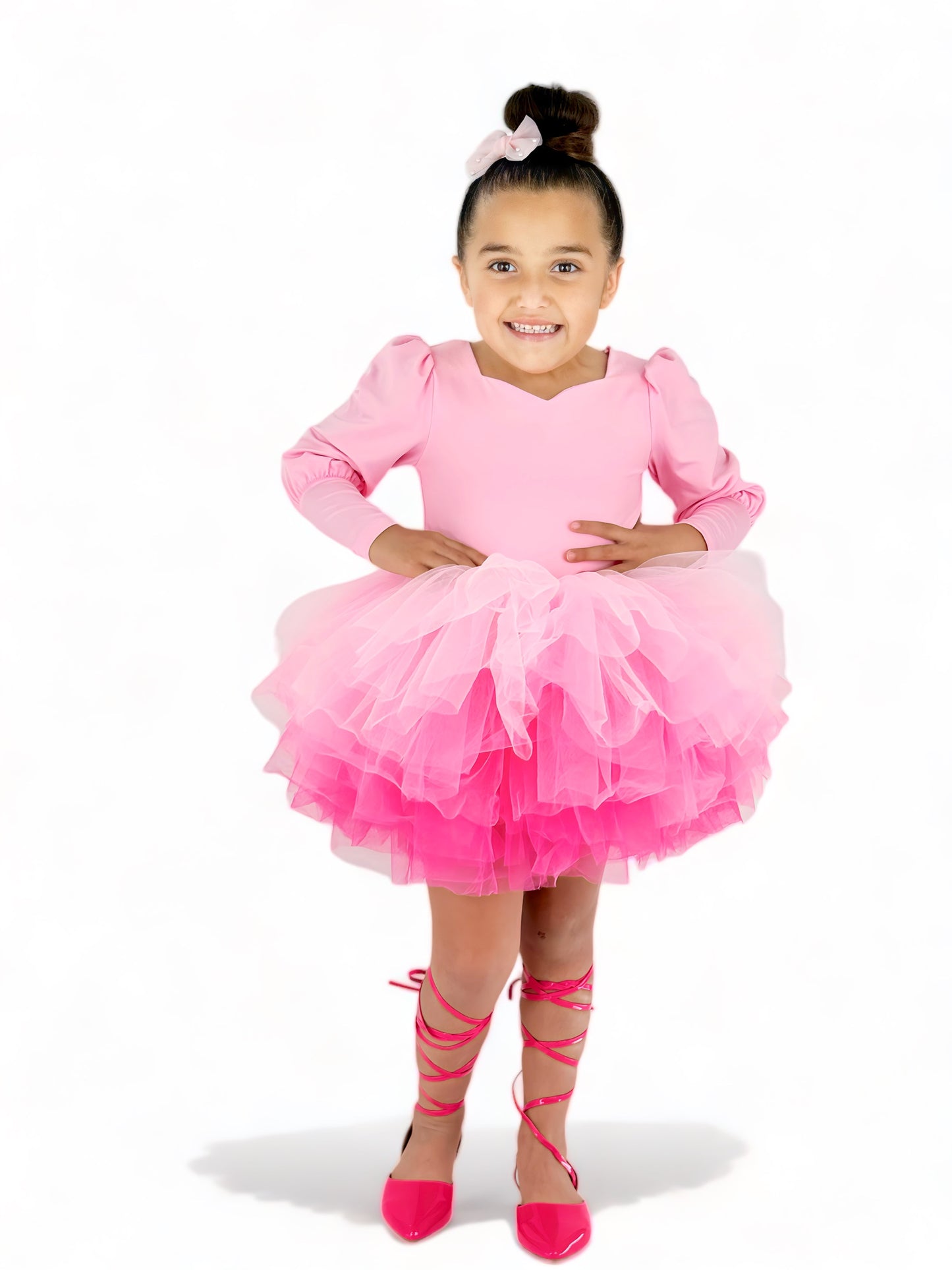 Pink ombré soft tulle long sleeve tutu Leo