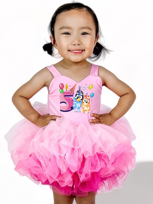 Bluey Birthday Number pink one piece soft tulle