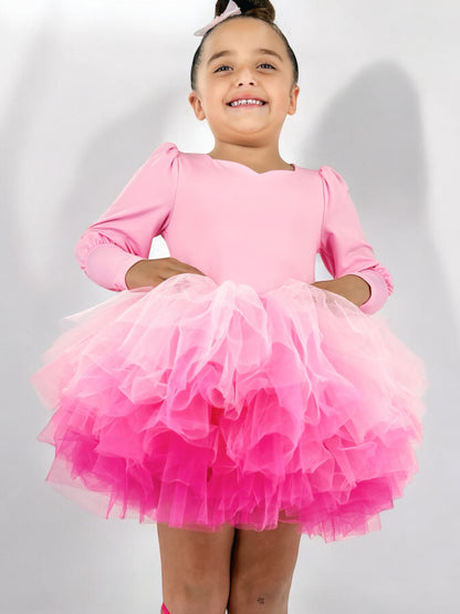 Solid pink tutu 2 piece set long sleeve