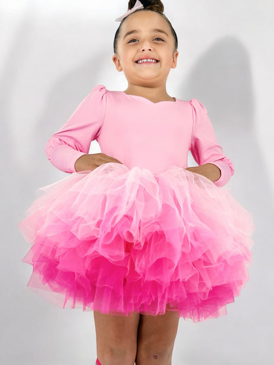 Solid pink tutu 2 piece set long sleeve