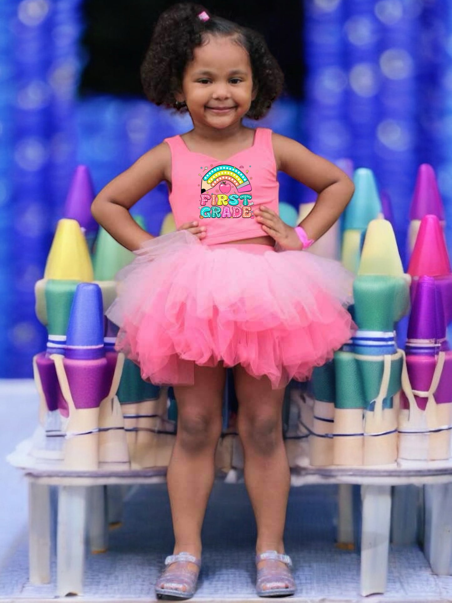 Pencil and apple any grade on bamboo tutu blue, pink or coral pick your tutu color !