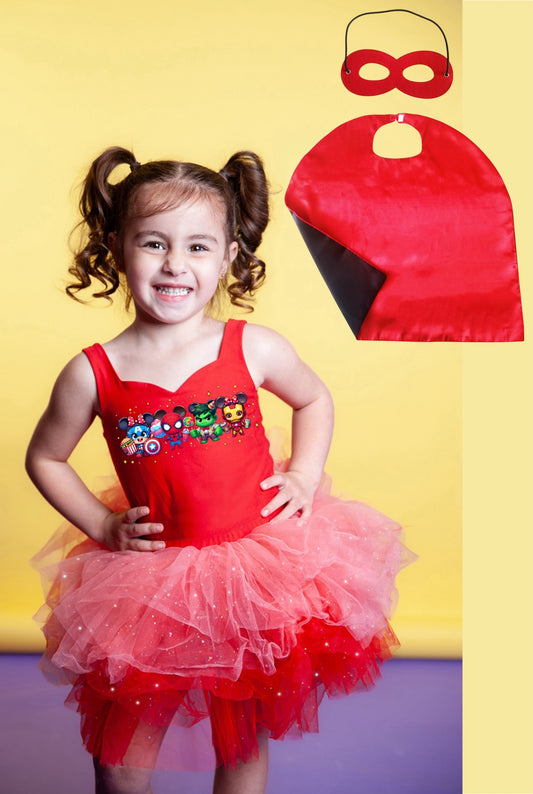 Superheros 4 piece red tutu set with cape and mask
