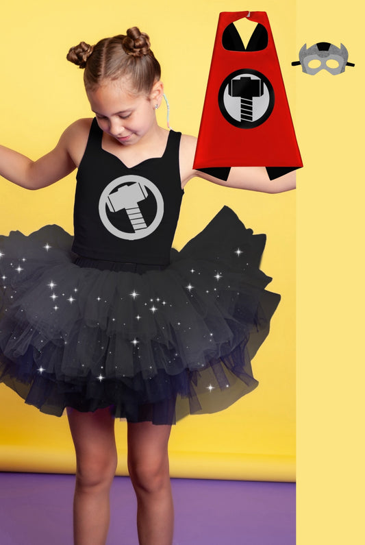 Thor 4 piece black  tutu set with cape and mask