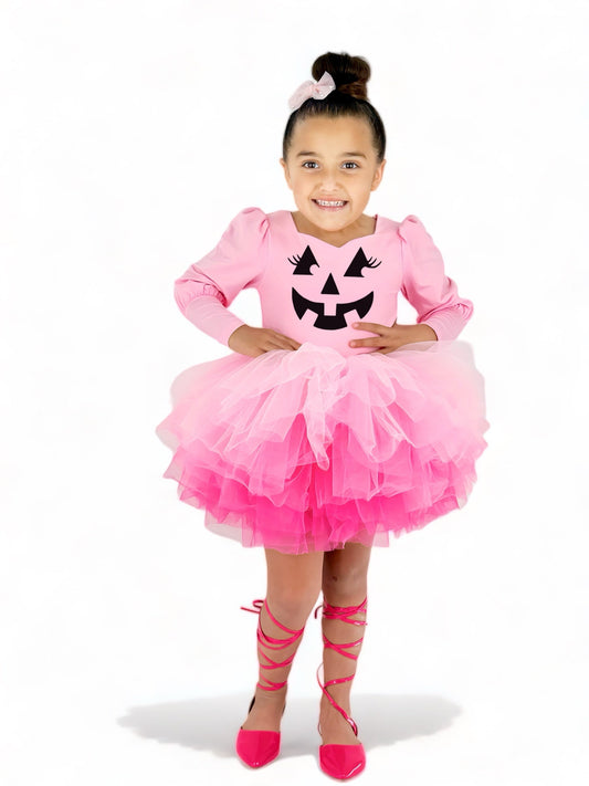 Long sleeve one piece pumpkin tutu leotard