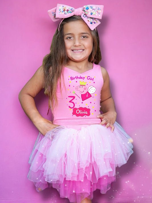 Peppa birthday customizable bamboo soft tulle on a TWO piece tutu set