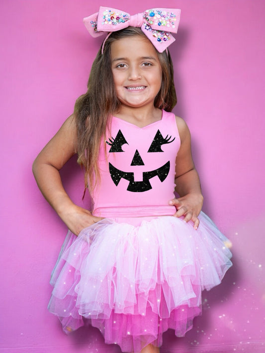 Pink pumpkin two piece tutu set glitter tulle