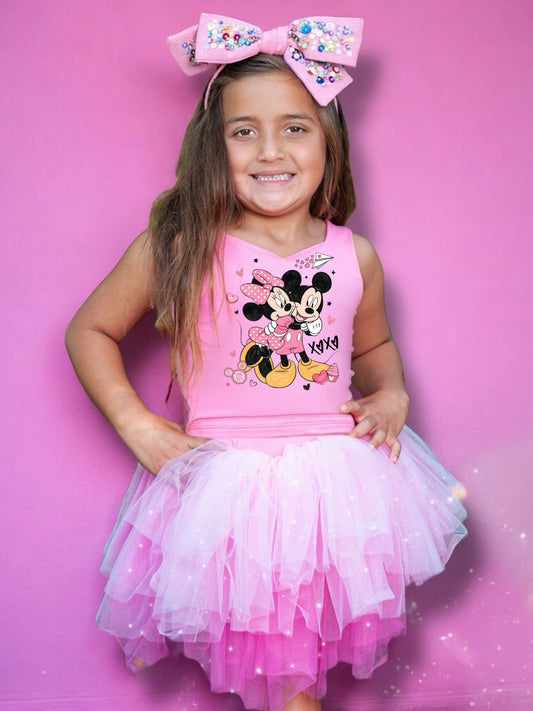 Mickey and Minnie xoxo pink tutu set