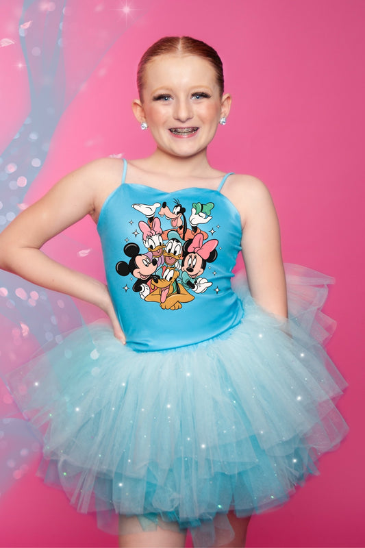 Mickey and friends two piece teal bamboo glitter soft tulle set