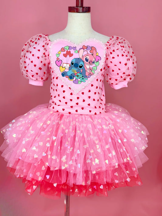 Stitch love image on heart tutu set