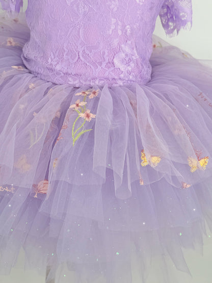 Purple lace soft floral rhinestone tutu set Bamboo