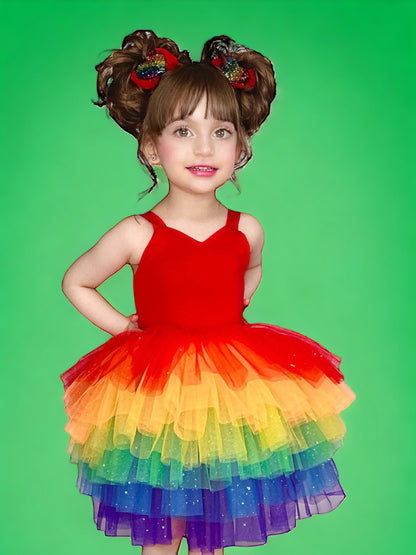 BRIGHT RAINBOW SWEETHEART SOFT TULLE TUTU LEOTARD