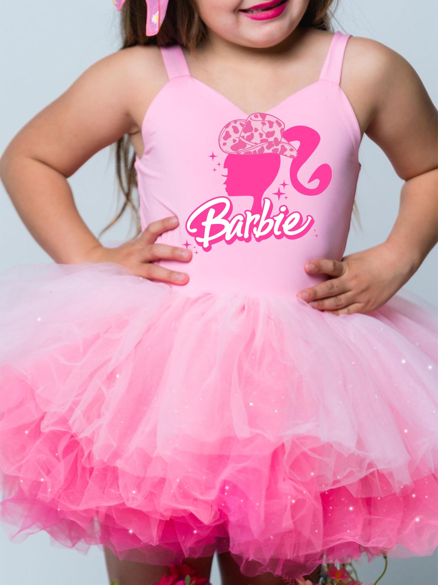 Cowgirl Barbie with soft tulle in light pink one piece