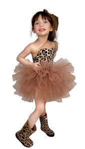 Leopard one shoulder soft tulle tutu leotard