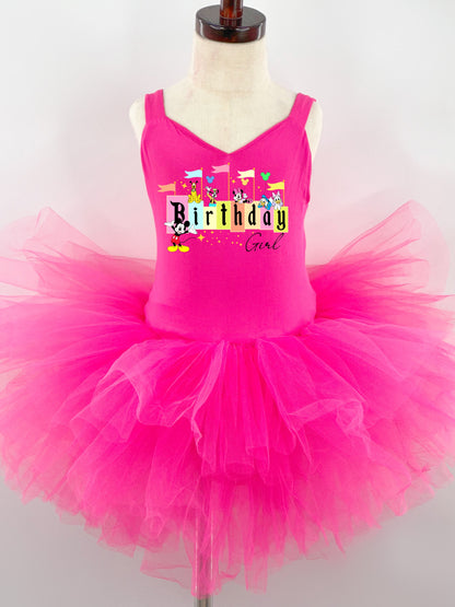 Birthday girl at the land hot pink  sweetheart neckline  tutu leo