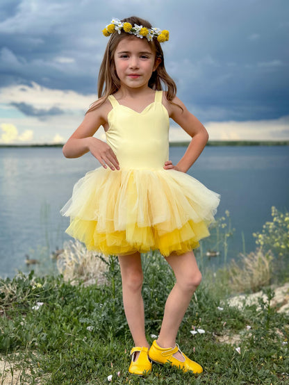 Yellow ombré soft tulle tutu leotard one piece