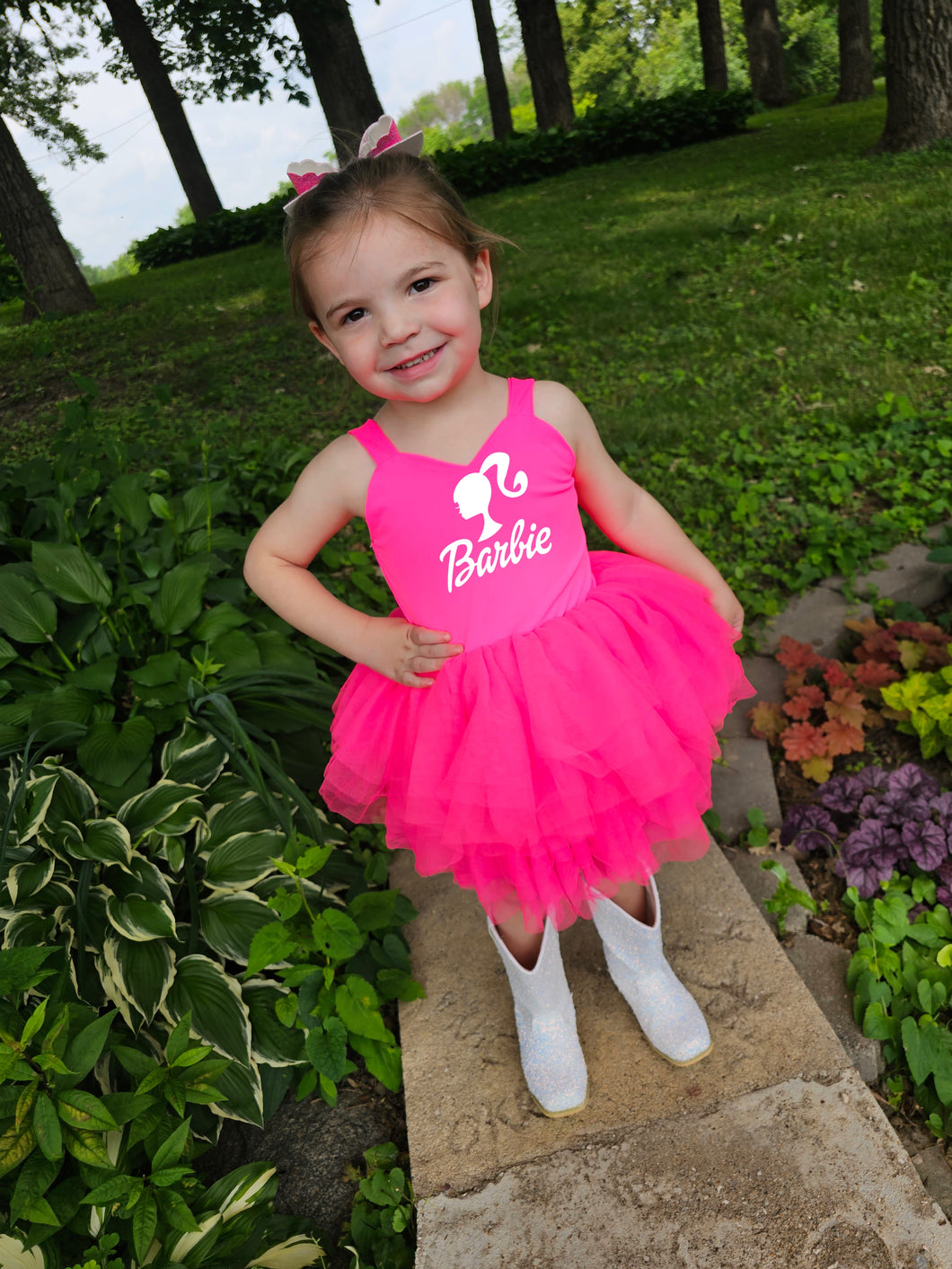 Neon pink soft tulle B girl with head