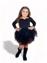 Load image into Gallery viewer, Long sleeve black sweetheart neckline soft tulle tutu leotard