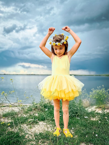 Yellow ombré soft tulle tutu leotard one piece